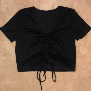 Cropped Front Tie Black Top